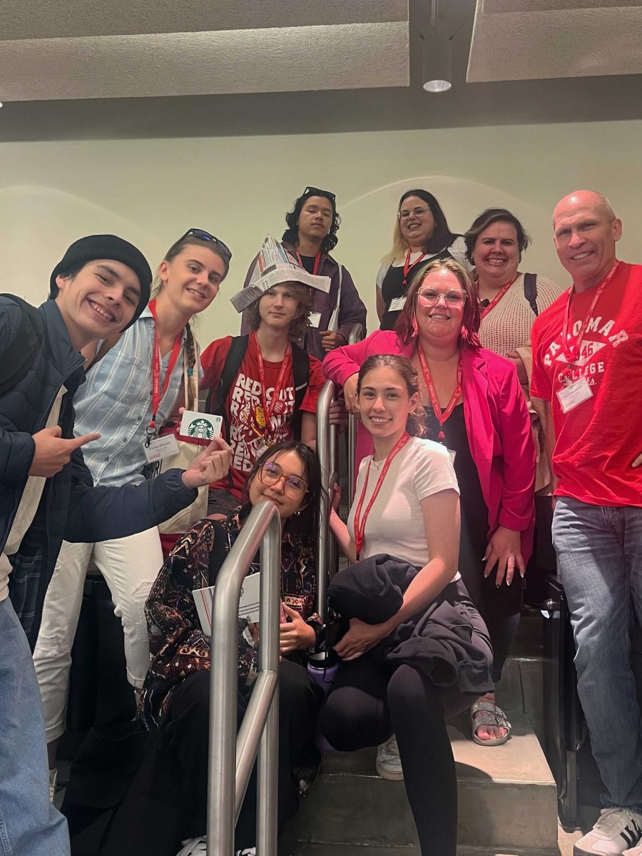 The Telescope staff poses with their advisor, Adrian Vore, and a member of the Palomar College TV. Photo credit: Wendy Nelson