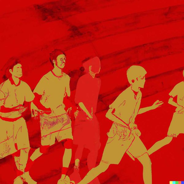 A digital art piece of students playing sports generated by DALL·E 2 