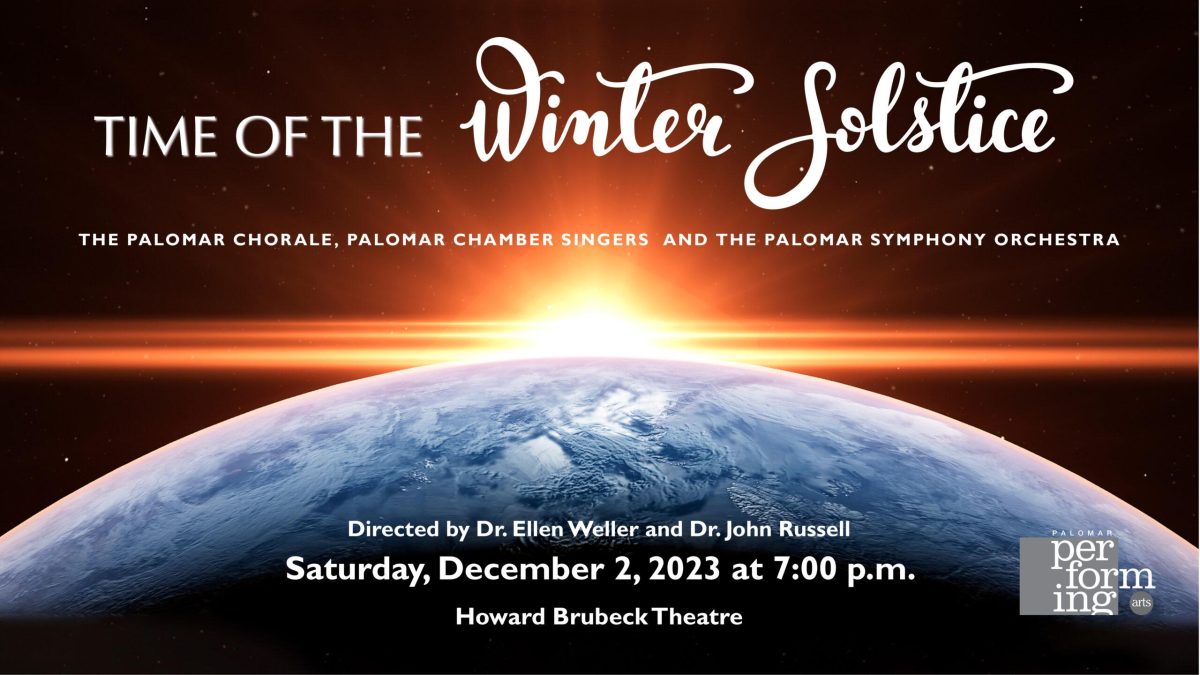 Official flyer for the "Time of the Winter Solstice" performance at Palomar College. Image used with permission from the Palomar Performing Arts department Photo credit: Palomar Performing Arts Department