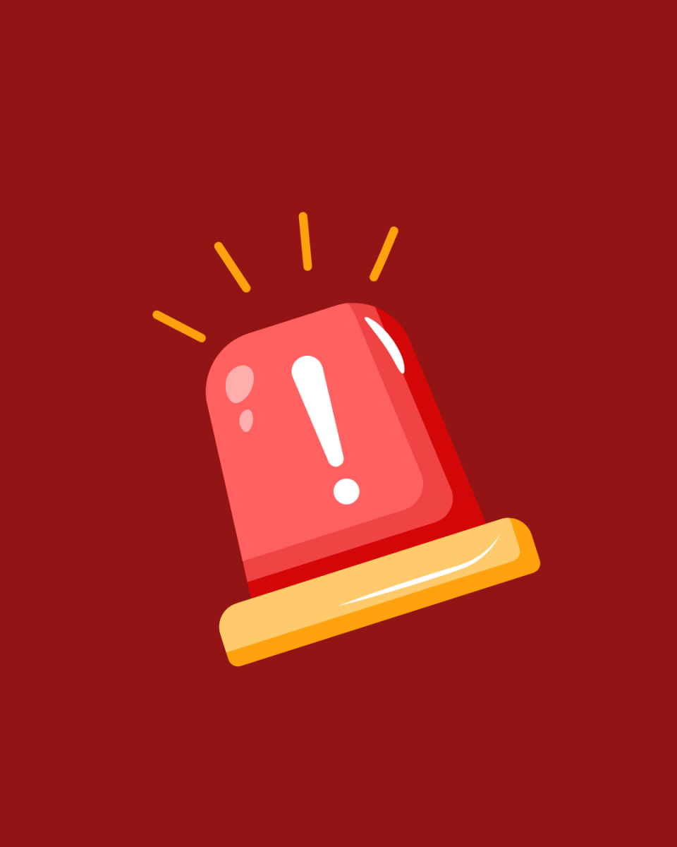 An alarm siren on a red background, created in Canva.