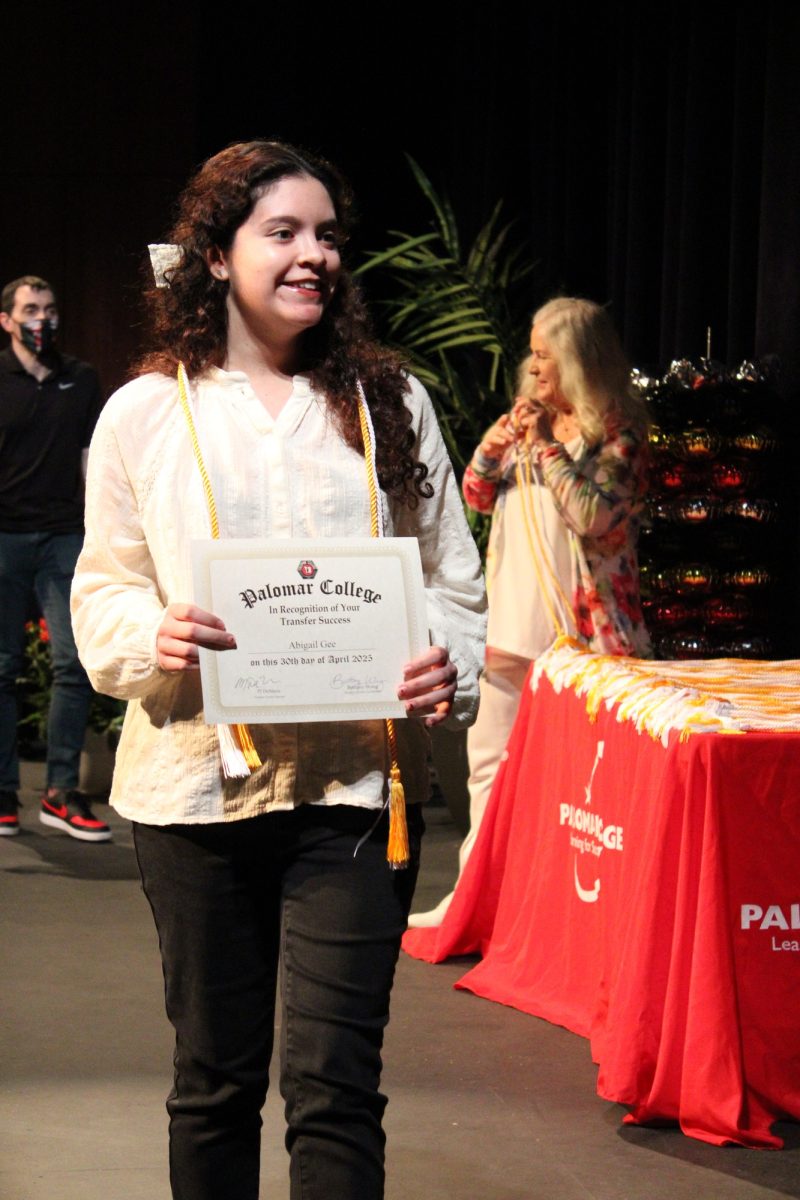 Abigail Gee at the Transfer Recognition ceremony at Palomar College on Wednesday, April 30, 2025. Gee is transferring to the University of California, San Diego, majoring in Psychology. Photo credit: Griselda Garcia