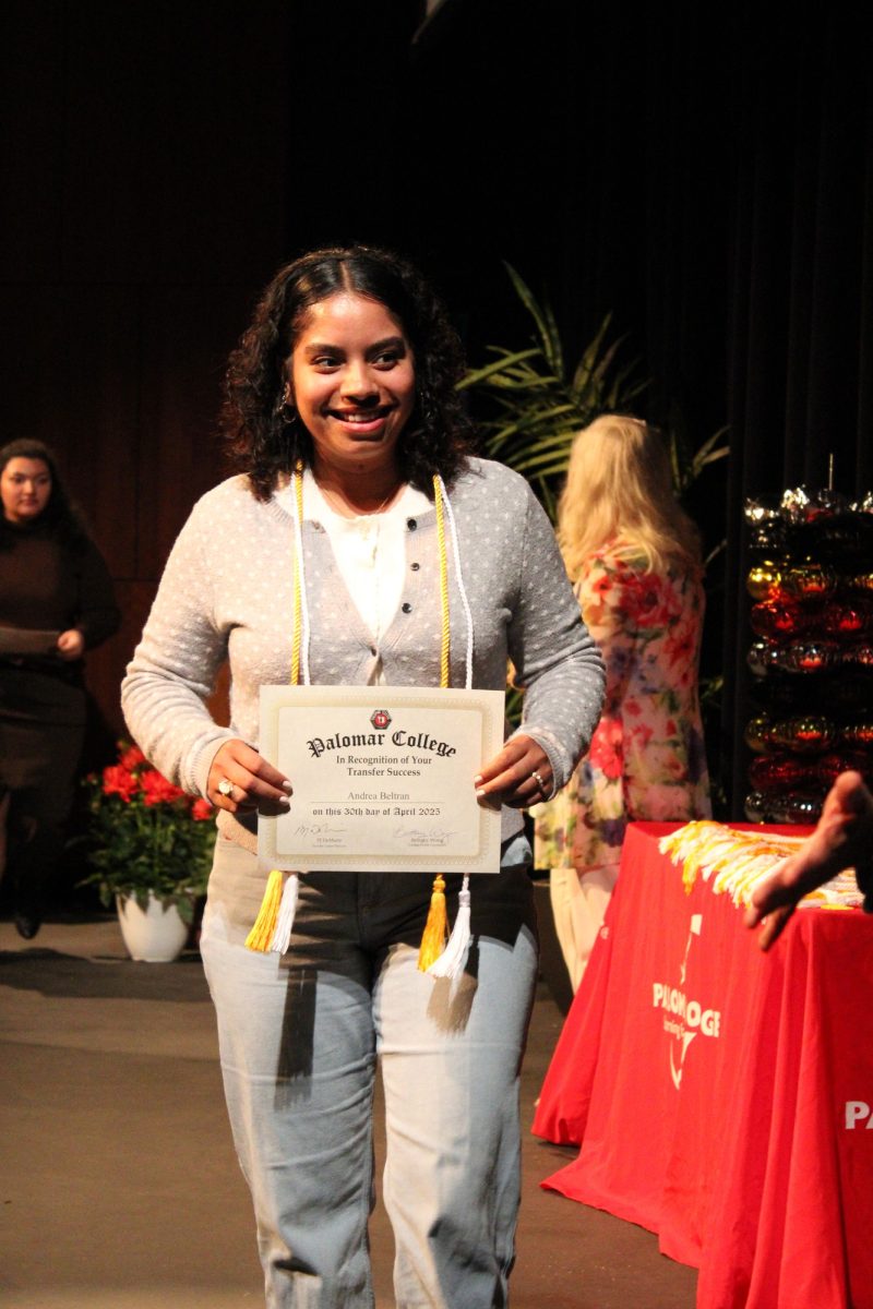 Andrea Beltran at the Transfer Recognition ceremony at Palomar College on Wednesday, April 30, 2025. Beltran is transferring to San Diego State University, majoring in Early Childhood Education. Photo credit: Griselda Garcia