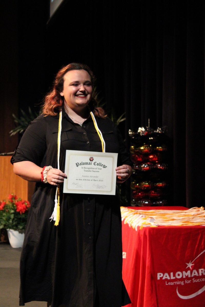 Annalee Alexander at the Transfer Recognition ceremony at Palomar College on Wednesday, April 30, 2025. Alexander is transferring to California State University, San Bernardino, and majoring in nursing. Photo credit: Griselda Garcia