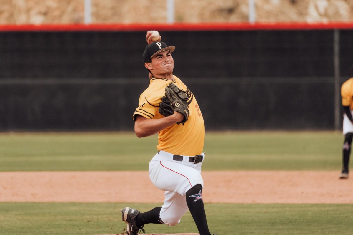 Pitcher #27 Jacob Imoto comes in as a reliever against Pasadena City College on May 3 in San Marcos.