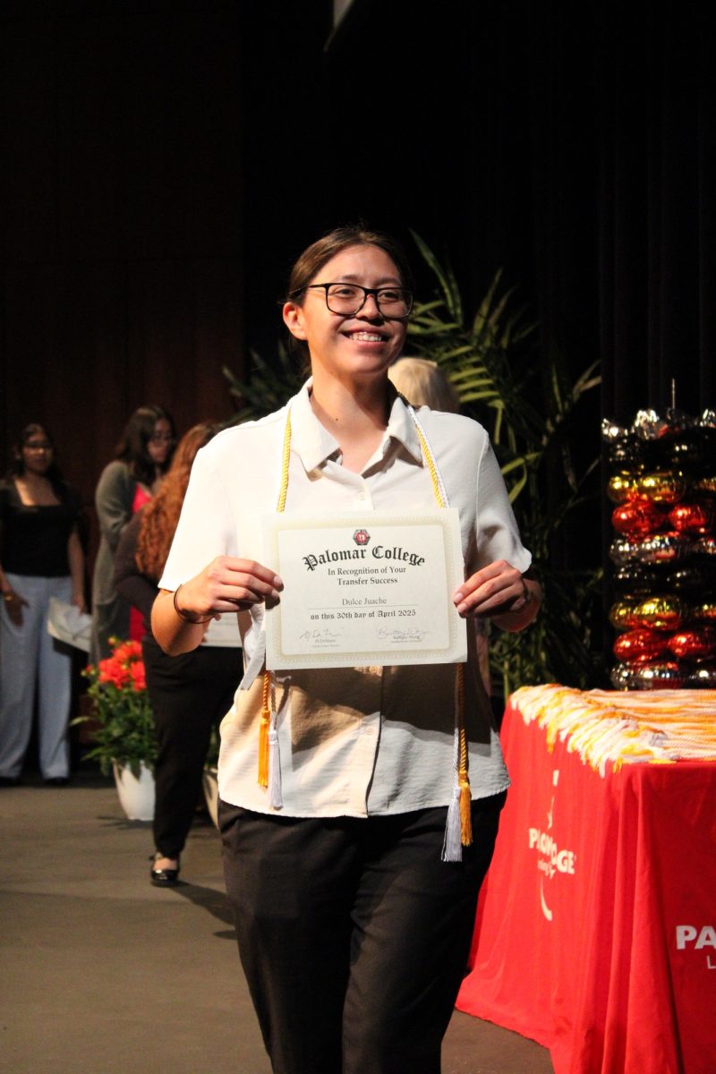 Dulce Juache at the Transfer Recognition ceremony at Palomar College on Wednesday, April 30, 2025. Juache is transferring to California State University, San Marcos, and majoring in Pre-Business Accounting. Photo credit: Griselda Garcia