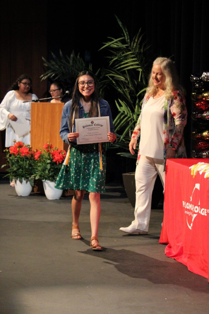 Giselle Arias Vivas at the Transfer Recognition ceremony at Palomar College on Wednesday, April 30, 2025. Vivas is transferring to the University of California, Riverside, majoring in Biology. Photo credit: Griselda Garcia