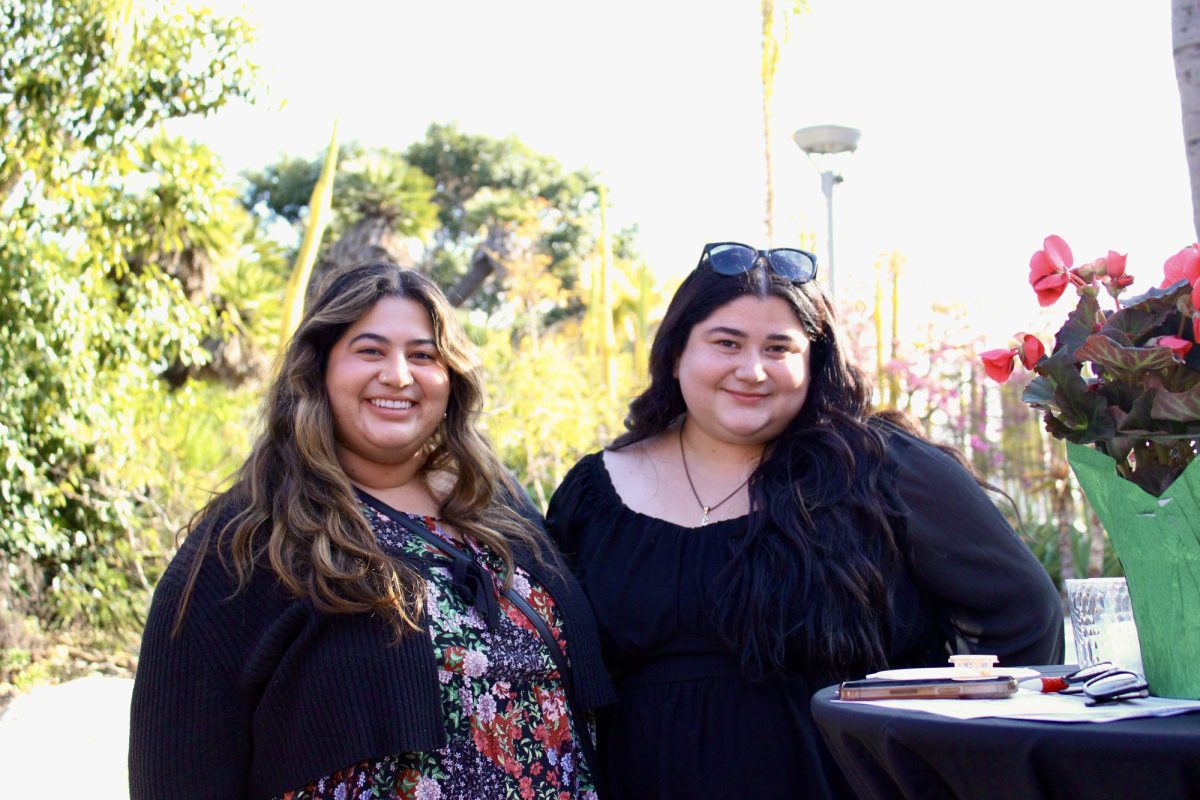 Karley Salas (left) is attending the Transfer Recognition Ceremony alongside her sister Alicia Salas (right) at Palomar College on Wednesday, April 30, 2025. Karley will be receiving her transfer cord. Photo credit: Griselda Garcia