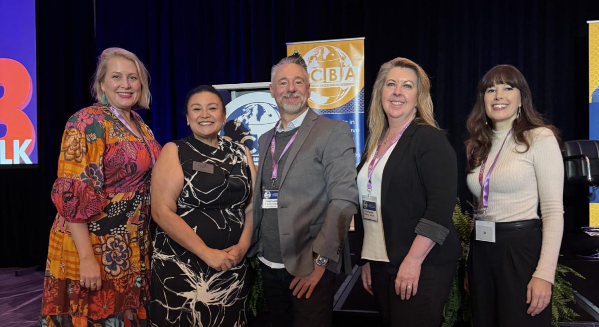 From left to right:  Dean of Instruction Jenny Ferrero, Superintendent/President Star Rivera-Lacey, Professor Joseph Lucido, Vice President of Instruction Tina Recalde, and Professor Jessica Newman. (Courtesy Photo)