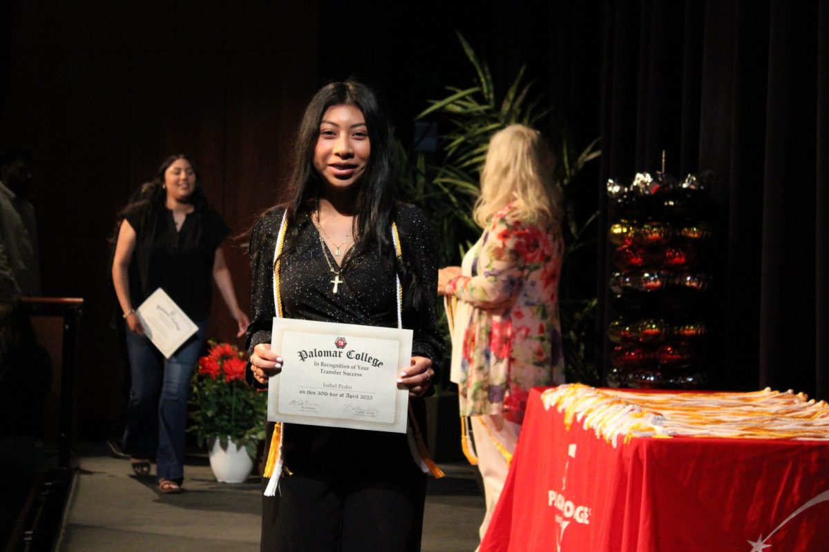 Isabel Pedro at the Transfer Recognition ceremony at Palomar College on Wednesday, April 30, 2025. Pedro is transferring to California State University, San Marcos, majoring in Human Development. Photo credit: Griselda Garcia