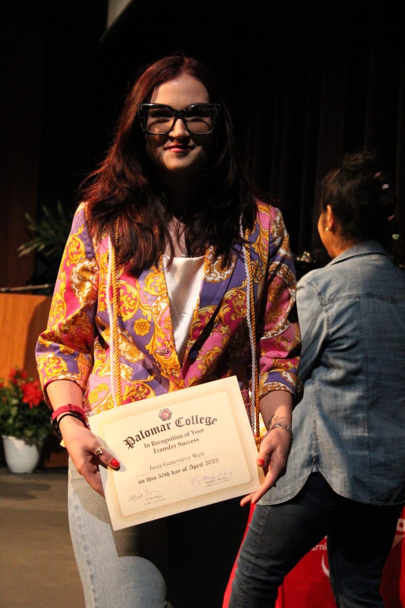 Jasia Weir at the Transfer Recognition ceremony at Palomar College on Wednesday, April 30, 2025. Weir is transferring to California State University, San Marcos, majoring in Sociology. Photo credit: Griselda Garcia