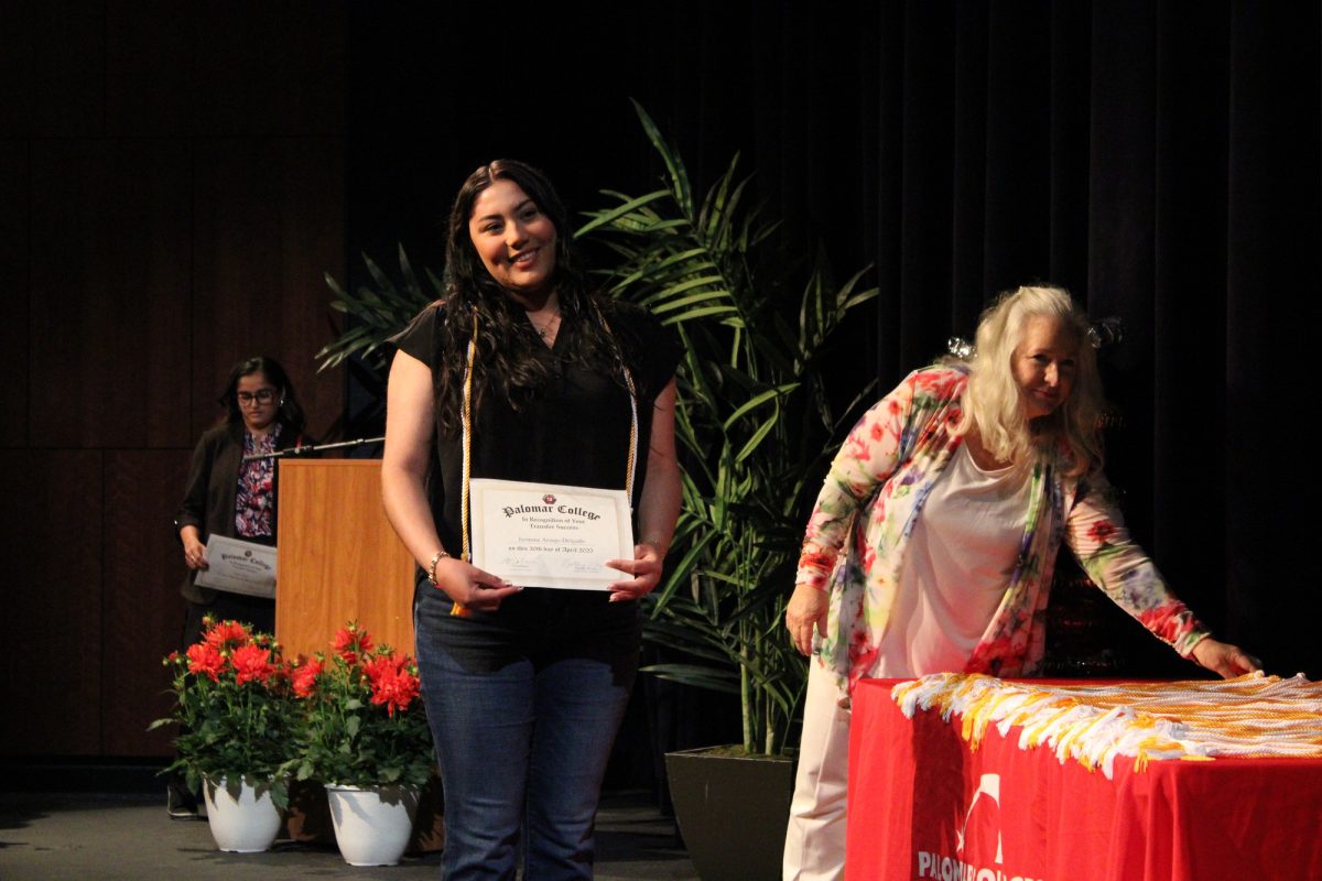 Jazmine Arayo Delgado at the Transfer Recognition ceremony at Palomar College on Wednesday, April 30, 2025. Delgado is transferring to California State University, San Marcos, majoring in Speech Language Pathology. Photo credit: Griselda Garcia