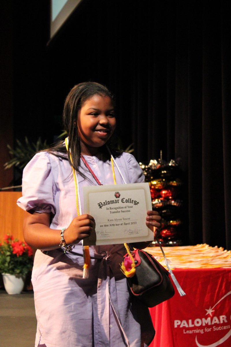 Kara Tascoe at the Transfer Recognition ceremony at Palomar College on Wednesday, April 30, 2025. Tascoe is transferring to Point Loma Nazarene University. Photo credit: Griselda Garcia