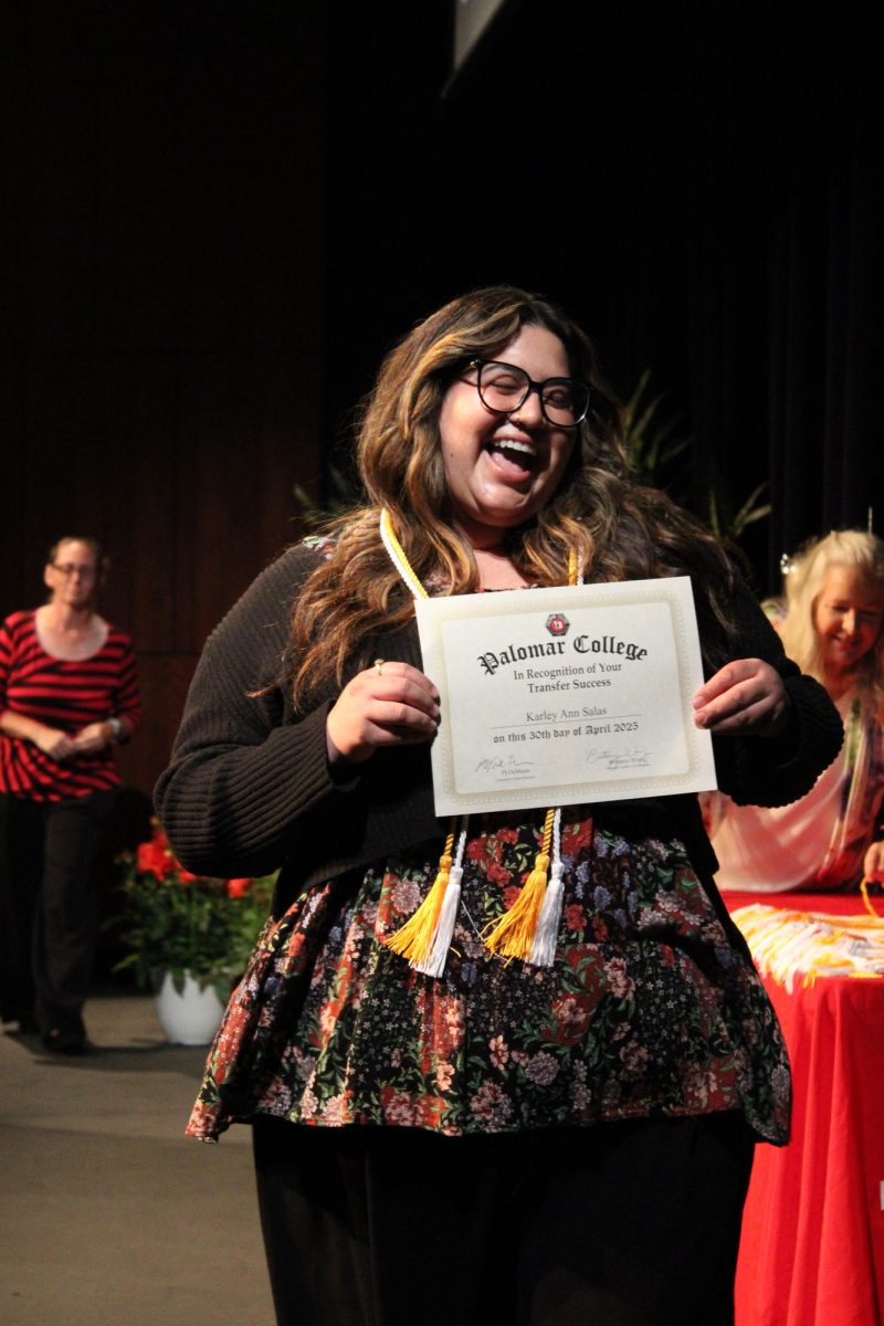 Karley Salas at the Transfer Recognition ceremony at Palomar College on Wednesday, April 30, 2025. Salas is transferring to San Diego State University, majoring in Journalism with an emphasis in Public Relations. Photo credit: Griselda Garcia