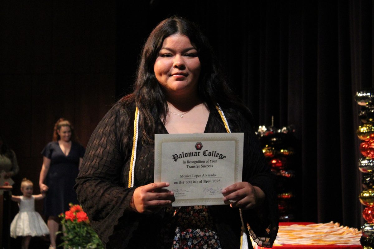 Monica Lopez Alvarado at the Transfer Recognition ceremony at Palomar College on Wednesday, April 30, 2025. Alvarado is transferring to San Diego State University and majoring in Psychology. Photo credit: Griselda Garcia