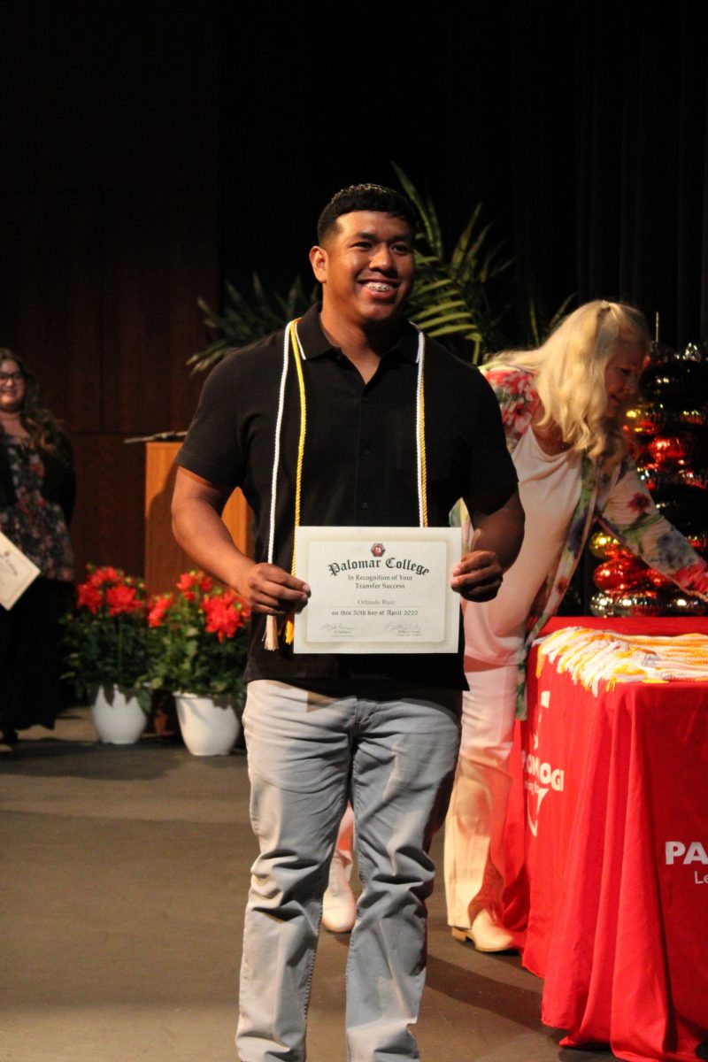 Orlando Ruiz at the Transfer Recognition ceremony at Palomar College on Wednesday, April 30, 2025. Ruiz is transferring to San Diego State University, majoring in Construction Management. Photo credit: Griselda Garcia