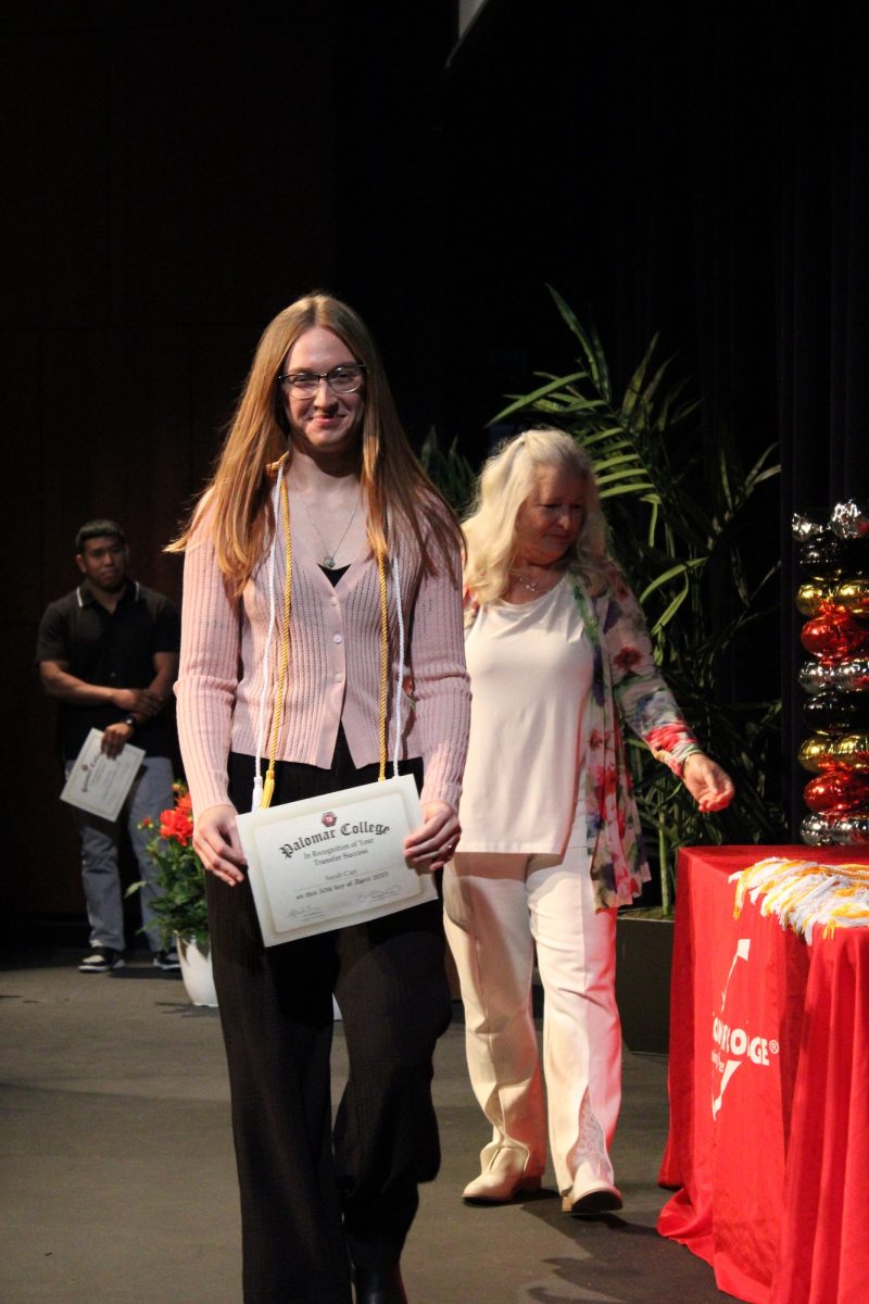 Sarah Carr at the Transfer Recognition ceremony at Palomar College on Wednesday, April 30, 2025. Carr is transferring to California State University, San Marcos, majoring in Medical Anthropology. Photo credit: Griselda Garcia