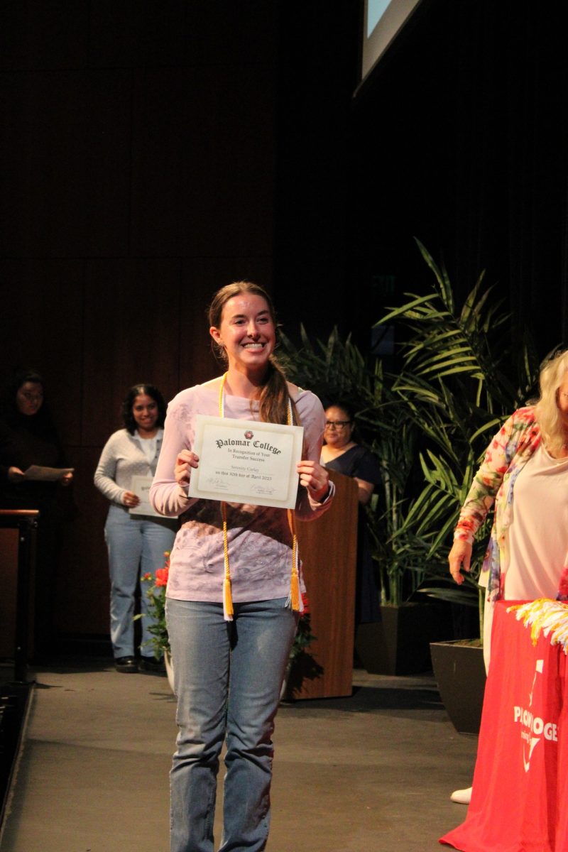Serenity Curley at the Transfer Recognition ceremony at Palomar College on Wednesday, April 30, 2025. Curley is transferring to the University of California, San Diego, majoring in Sociology of Science and Medicine. Photo credit: Griselda Garcia