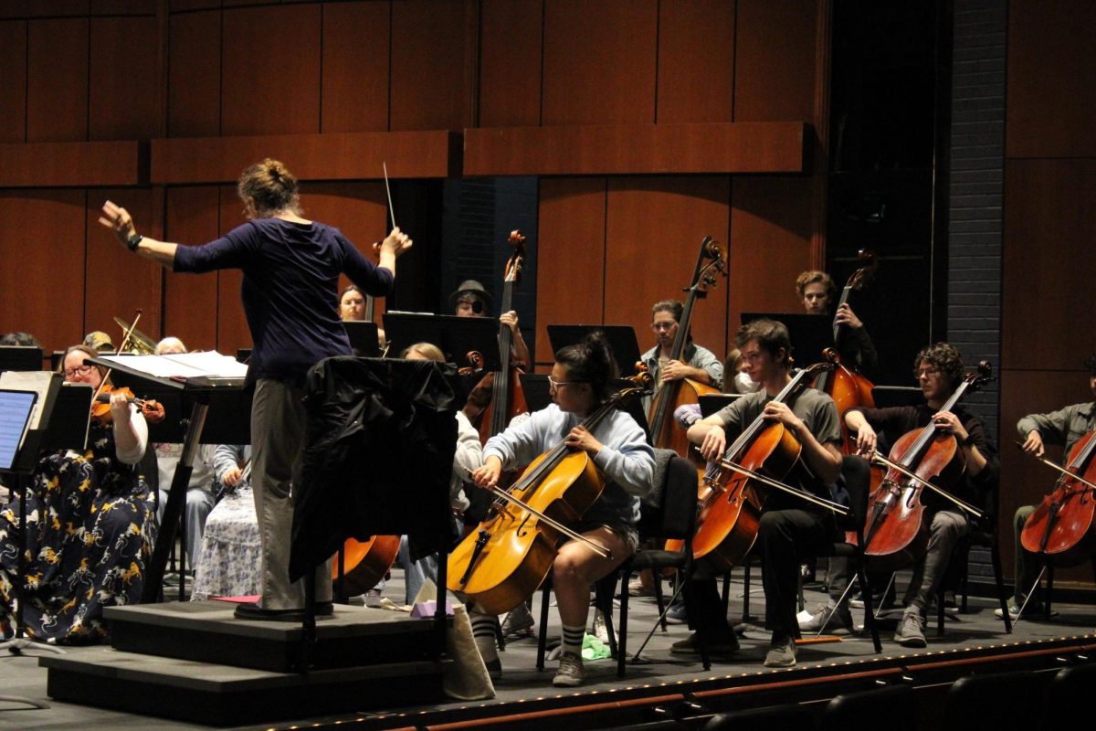 Low string section rehearsing their musical number for Saturday's show at the Brubeck Theater.