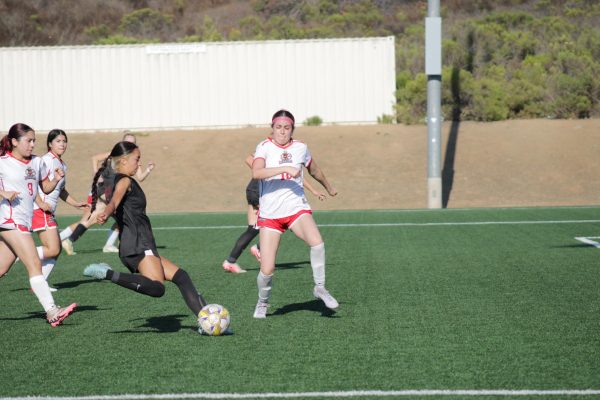 Cisilya Martinez (#7) attempts to score a goal in the second half of the game, with Palomar in the lead against Imperial Valley on Sept. 16, 2025, at Minkoff Field.