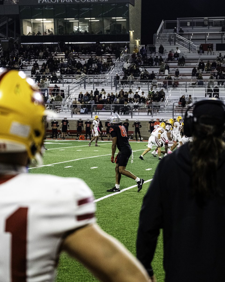 Palomar College wide reciever Micah Johnson (#81) lines up against Saddleback College during the third quarter on Oct 25 2025 at the Palomar College Stadium. Photo credit: Evan Odom