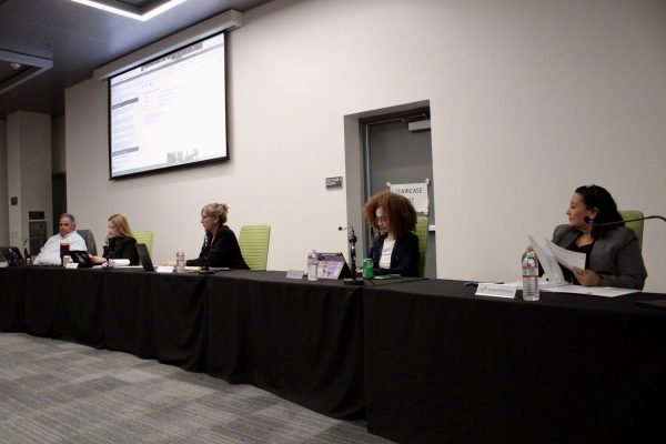 The Governing Board members arrive at the monthly Governing Board meeting on Nov. 5 at Palomar College.
