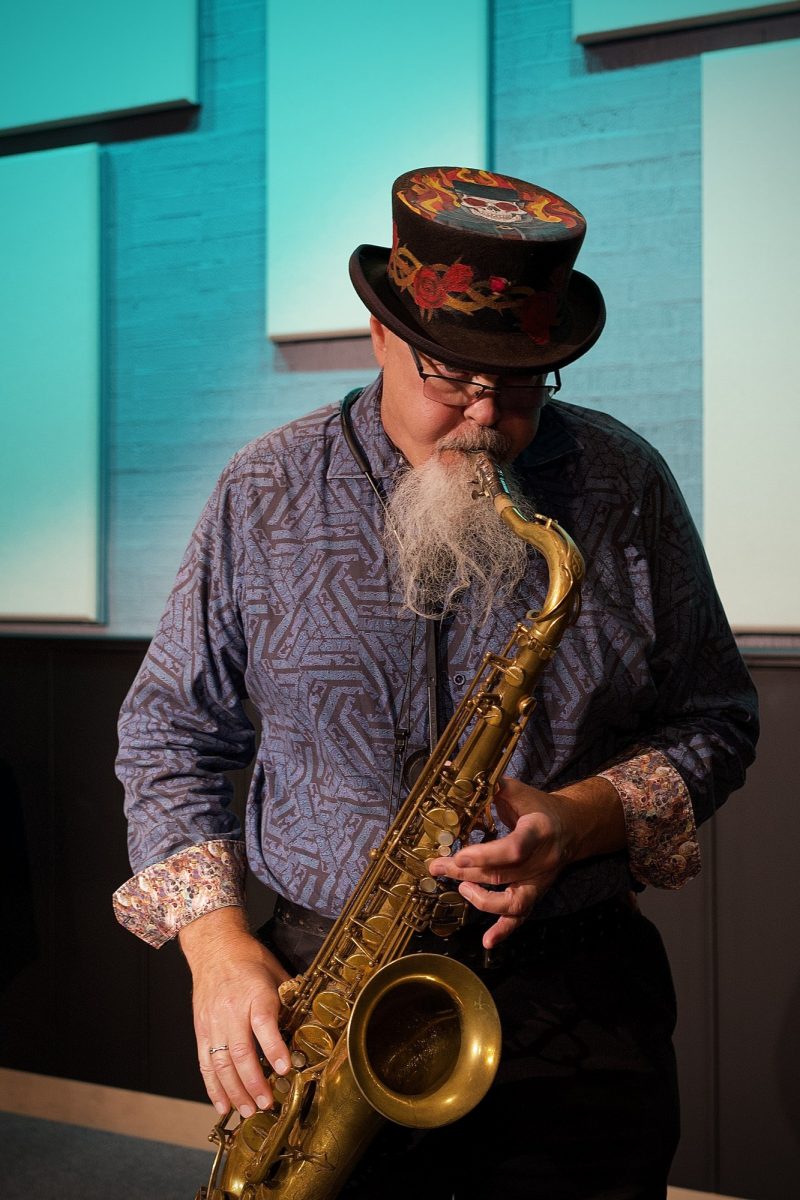 Daniel Nielsen plays saxophone during Palomar College’s free Concert Hour series in the Performance Lab on Sept. 25, 2025.