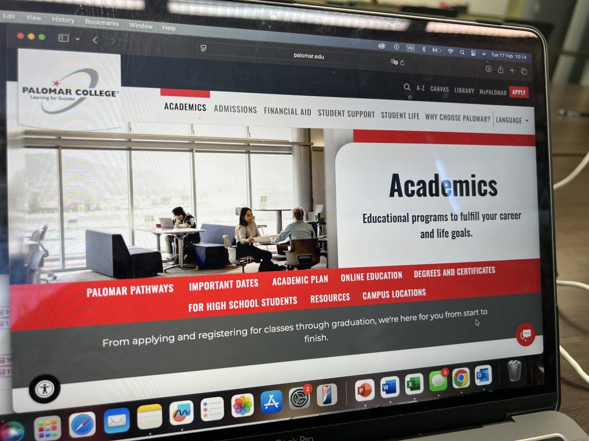 The Palomar College homepage screenshot from student's laptop. Providing clear access for student.  
