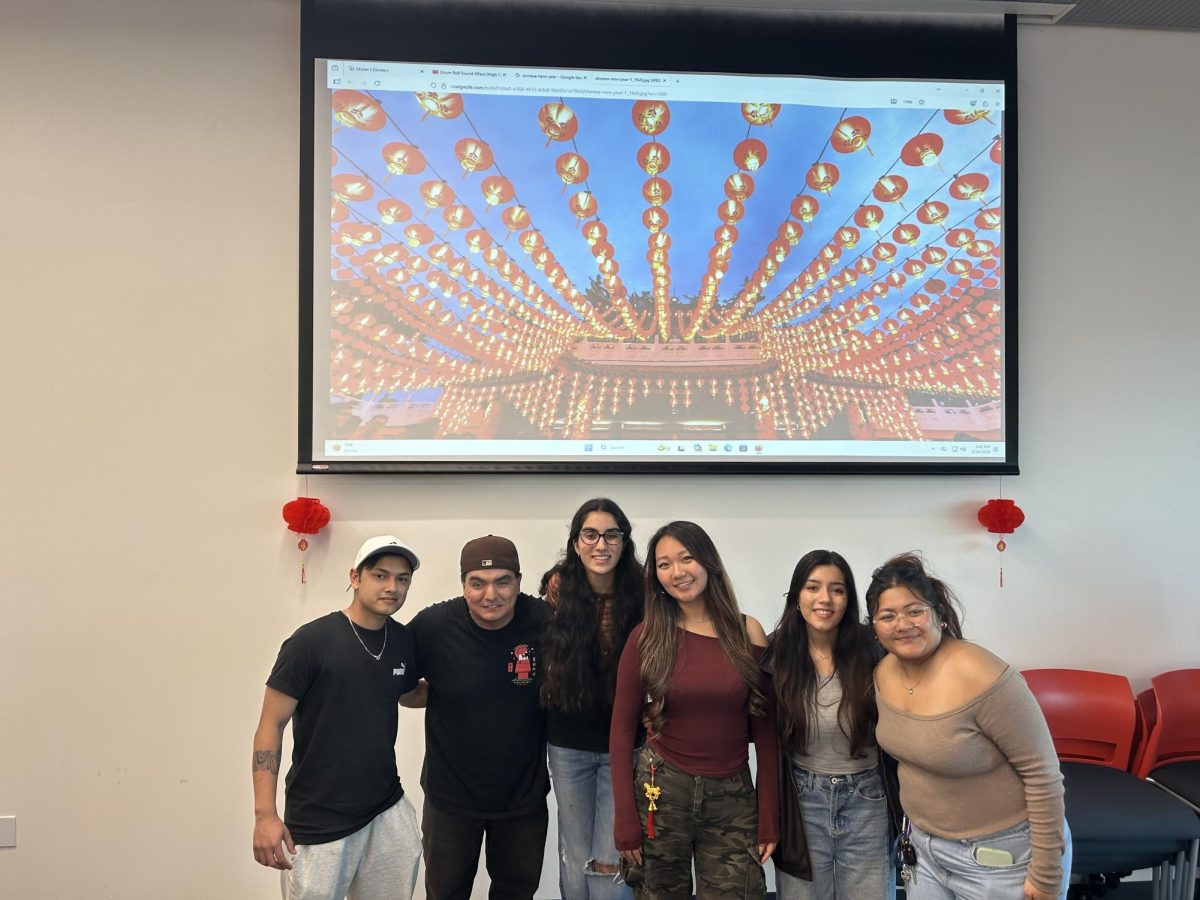 Prithak Basnet (Inter Club Council Representative) and ISA club officers Jonathan Iván Reyes Ramírez (Event Coordinator), Dima Aldouri (Vice President), Yuko Otani (President), Aamna Umer (Treasurer), Tisha Shakya (Social Media Manager) at the ISA Lunar New Year celebration on Feb. 26. Photo credit: Varvara Vorobieva