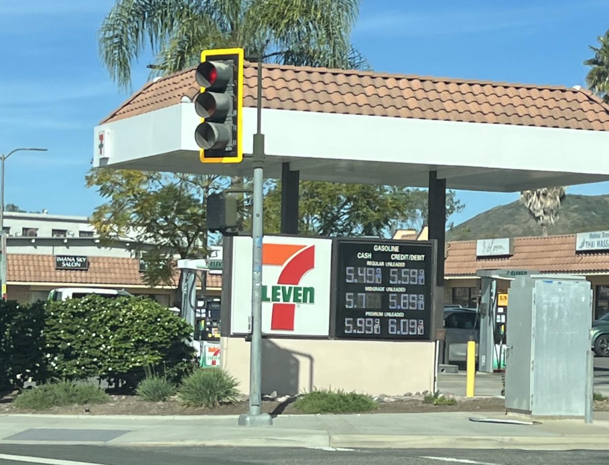 Regular gas marked at $5.49 per gallon at a 7 Eleven near campus.