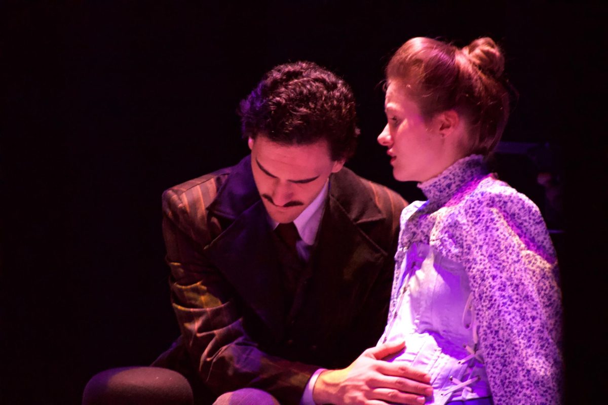 Sean Zukowski as Jonathan Harker and Layla Grubb as Mina Harker rehearse their scene on April 28, 2026 at Palomar College.