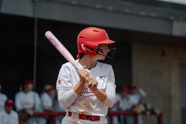 Palomar Softball player #15 Alexis Huey holding her bat getting ready to swing from home plate against Ventura on May 2nd.