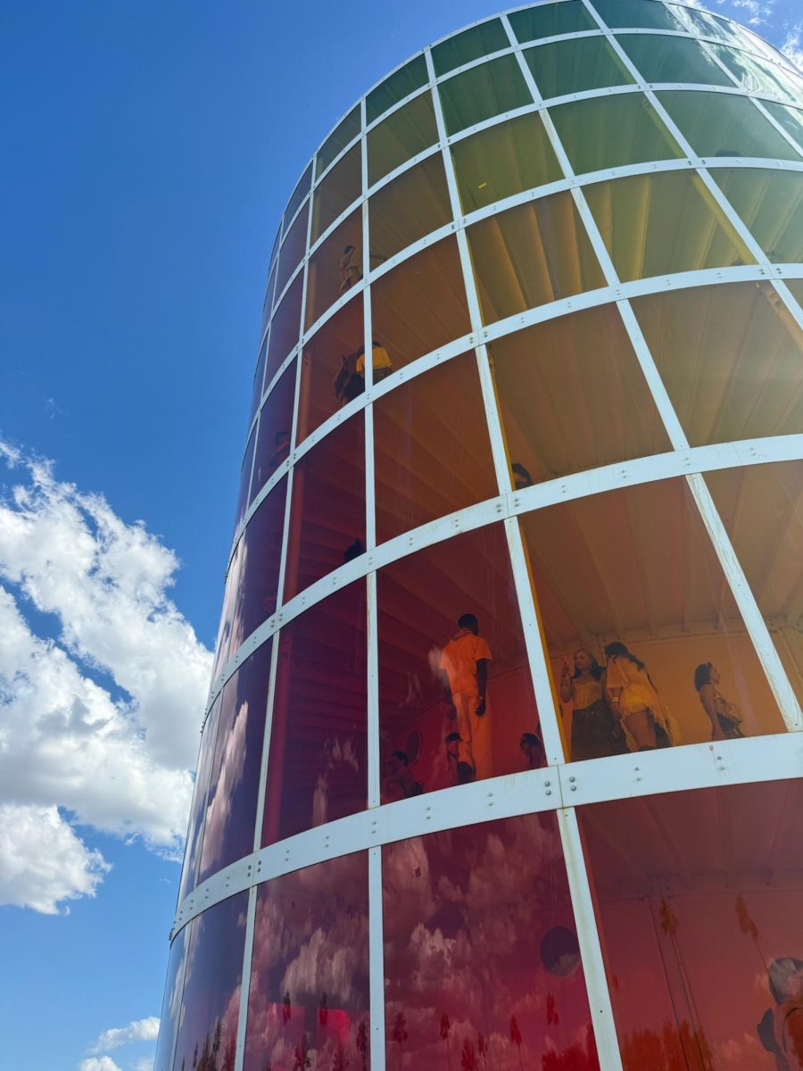 The iconic Spectra building at the 2026 Coachella. Photo credit: Sienna Alexis