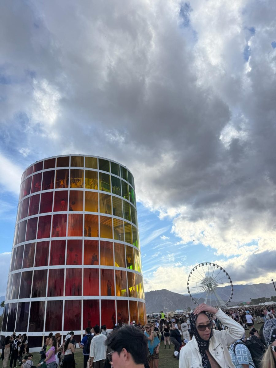 The iconic Spectra building at the 2026 Coachella. Photo credit: Sienna Alexis