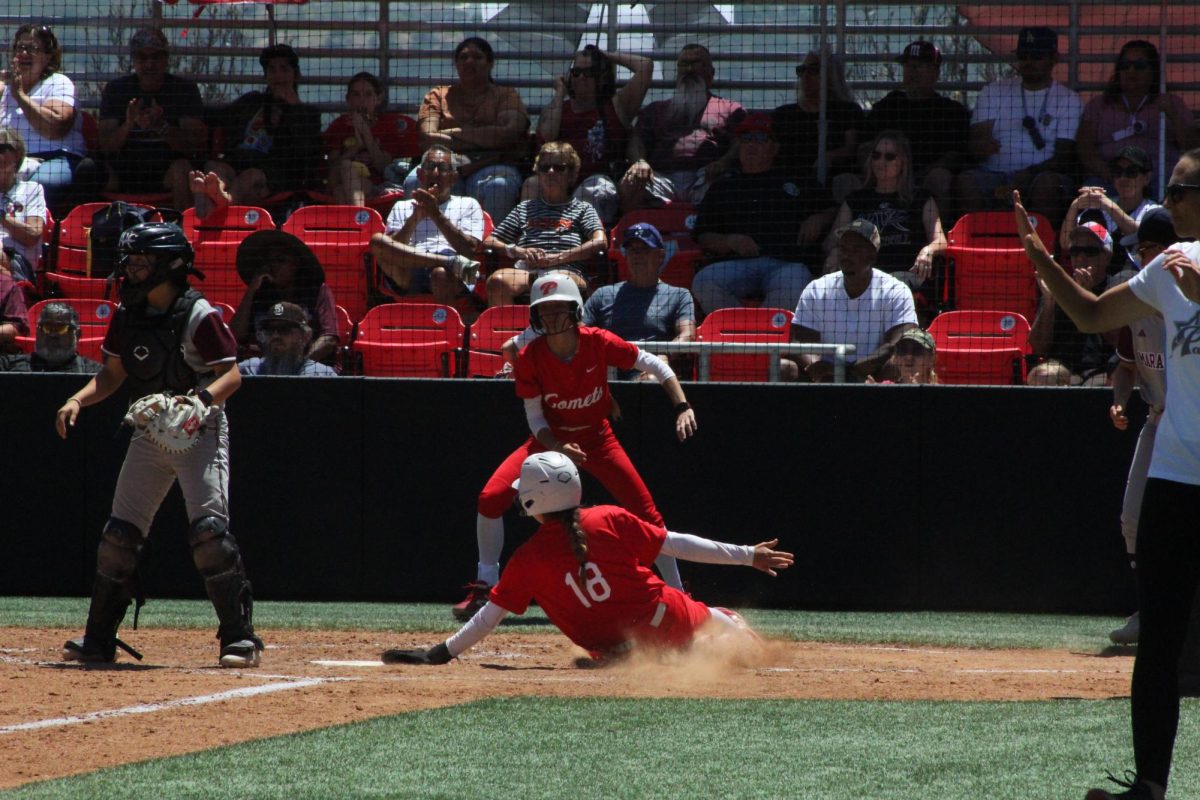 Penelope Morales (#18) slides home, scoring the first of run made in the 5th inning of Game 2 against Antelope Valley on May 9, 2026.