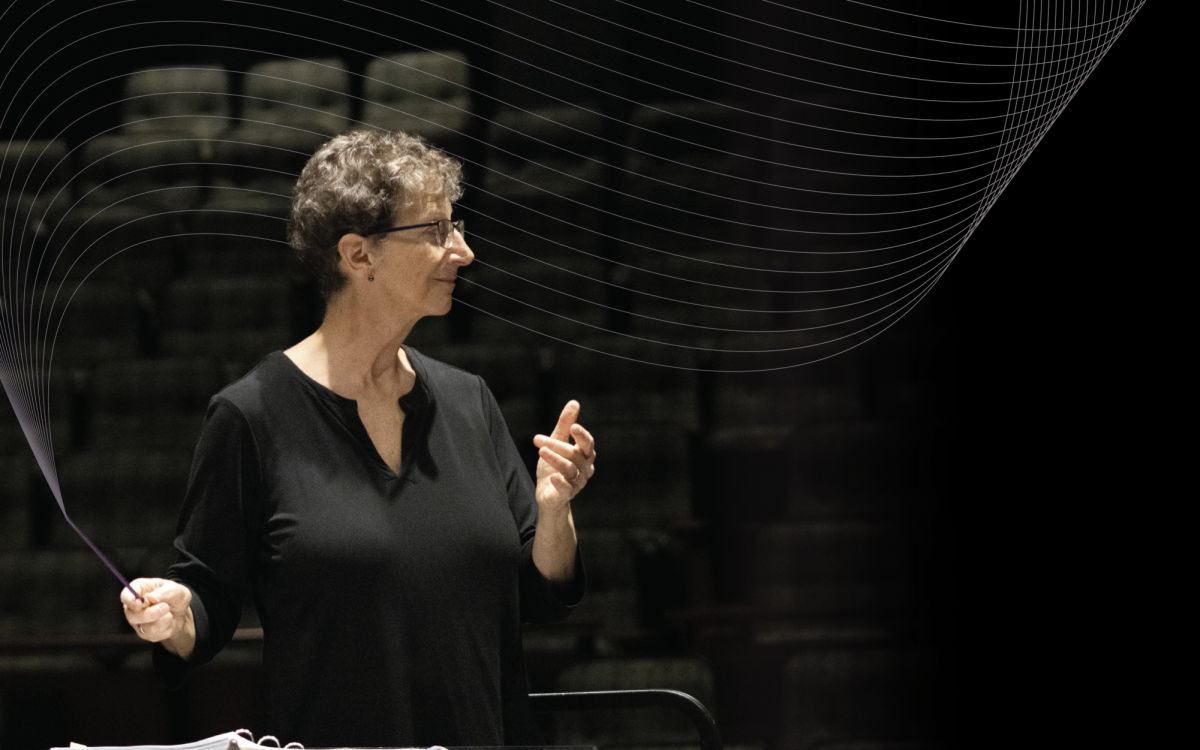 Ellen Weller conducts during a rehearsal with her purple baton, part of an initiative to recognize women conductors and leaders in March.