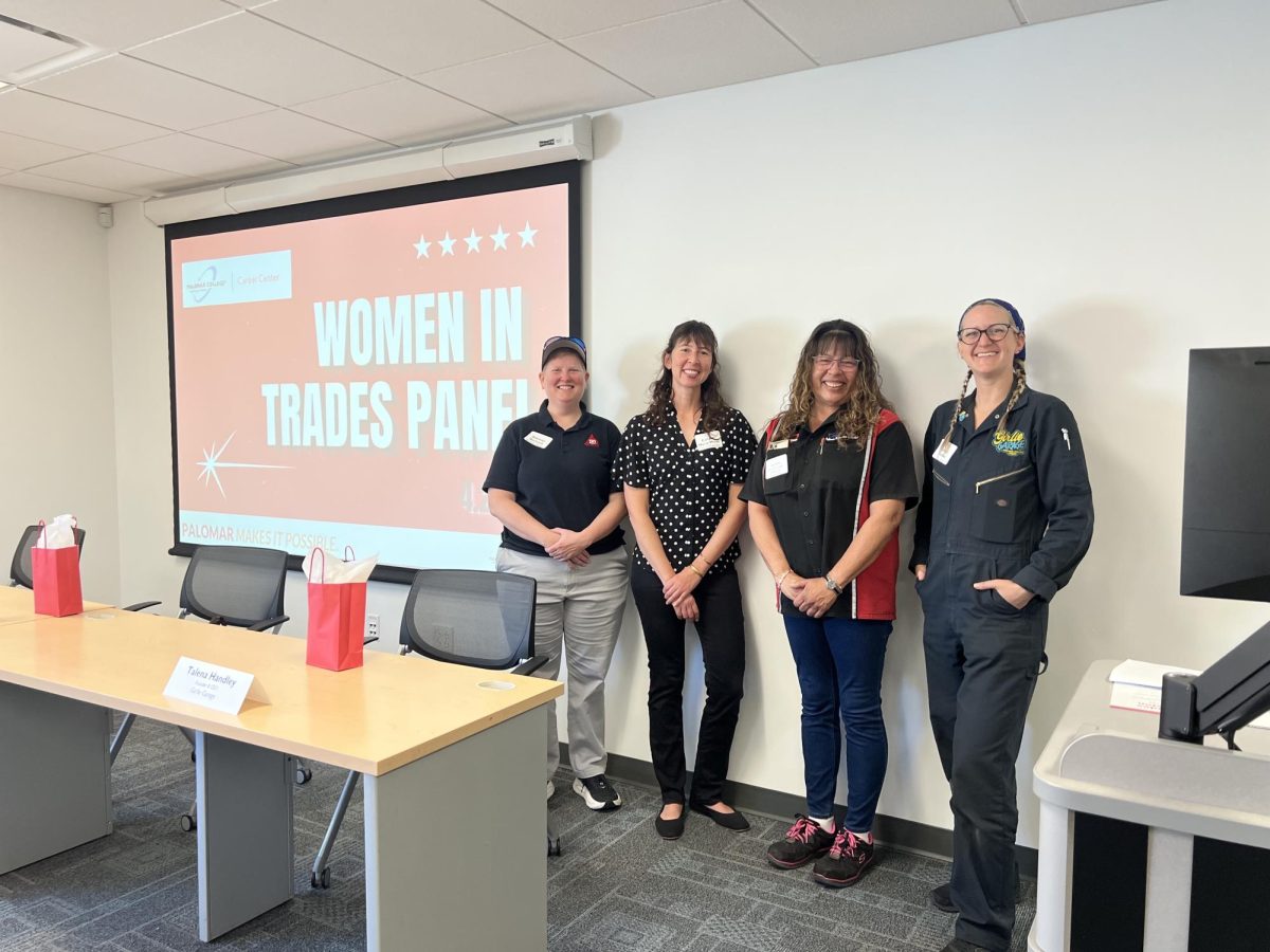 Rebekah Bachnick, Colleen Marie Hines, Luz Ferro and Talena Handley (left to right) at the Women in Trades panel on April 29, 2026 at Palomar College.
